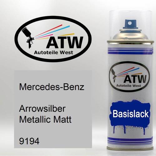 Mercedes-Benz, Arrowsilber Metallic Matt, 9194: 400ml Sprühdose, von ATW Autoteile West.